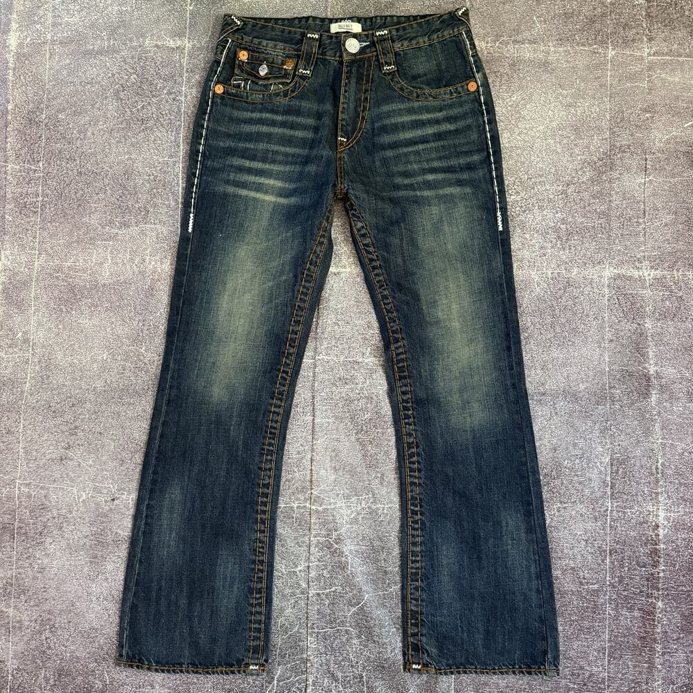 Men's True Religion Billy Big T Relaxed Dark Blue Bootcut Denim Jeans Sz 32 X 32